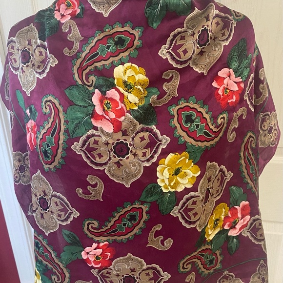 Adrienne Vittadini Silk Raspberry Floral Scarf - Picture 6 of 6